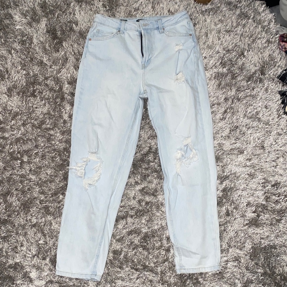new ripped high rise mom jean worn once